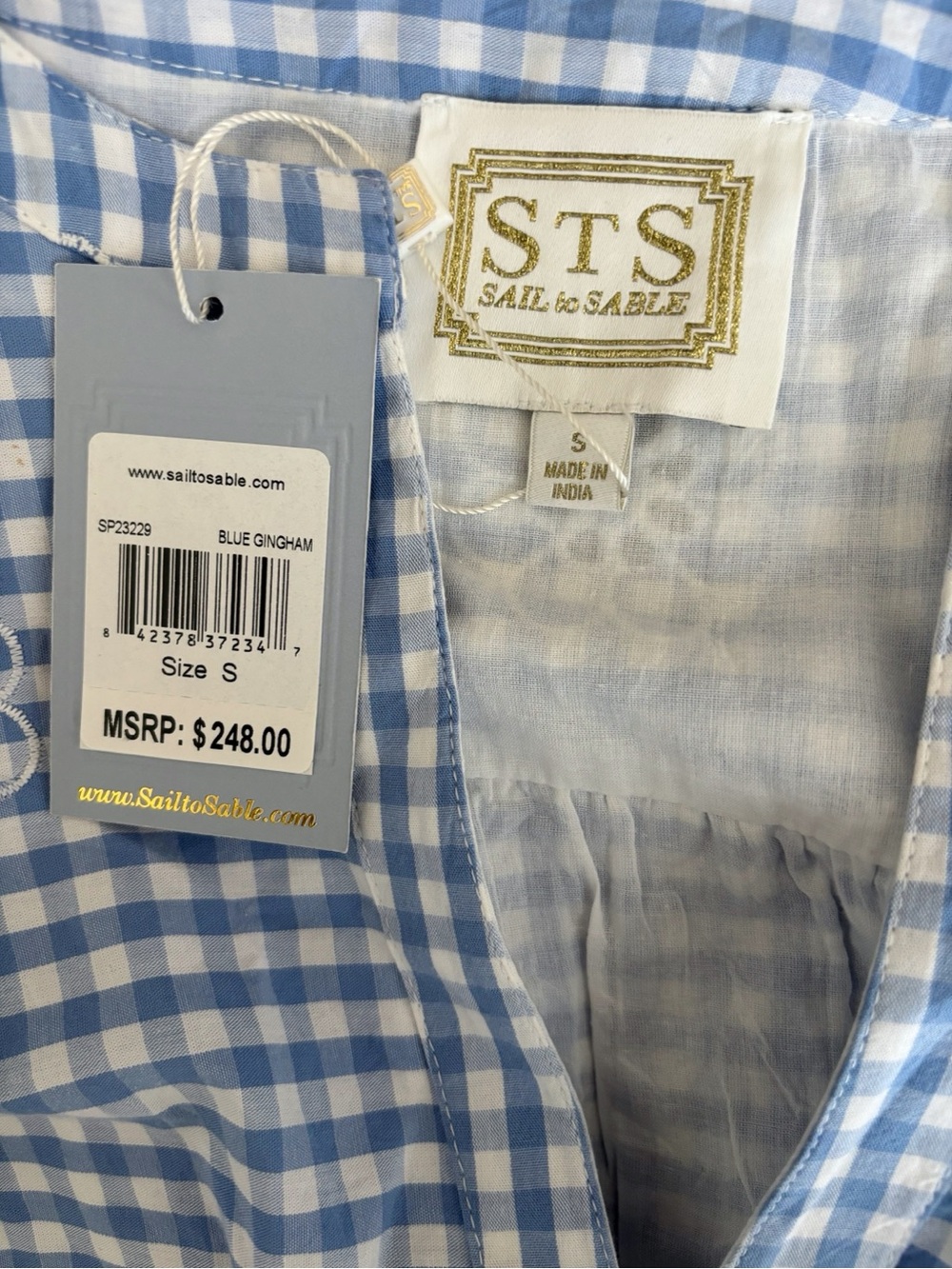 STS Sail To Sable Blue Gingham Floral Eyelet Dress Small NEW NWT - Picture 6 of 8